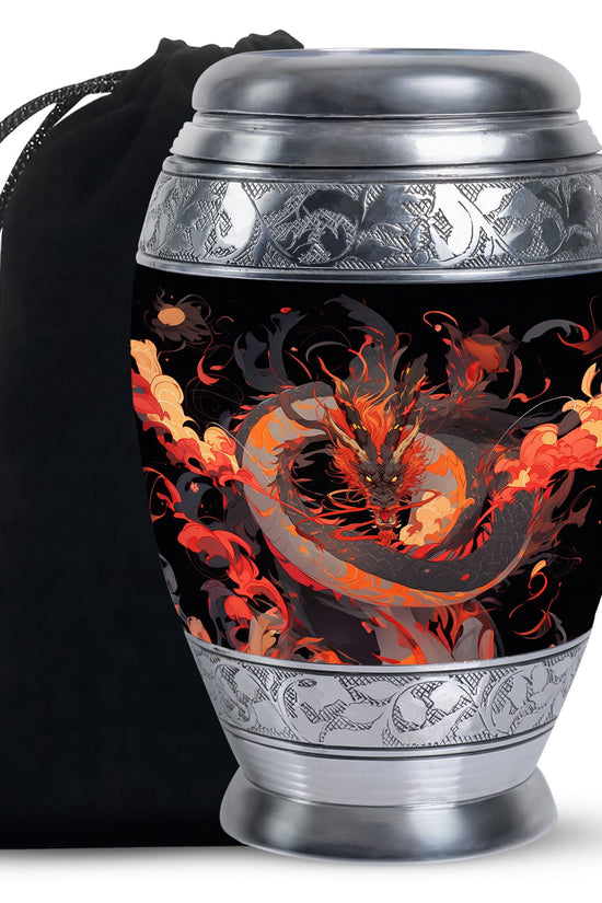 Dragon Fantasy Cremation Urn For Human Ashes - Aluminium Black Memorial Urn