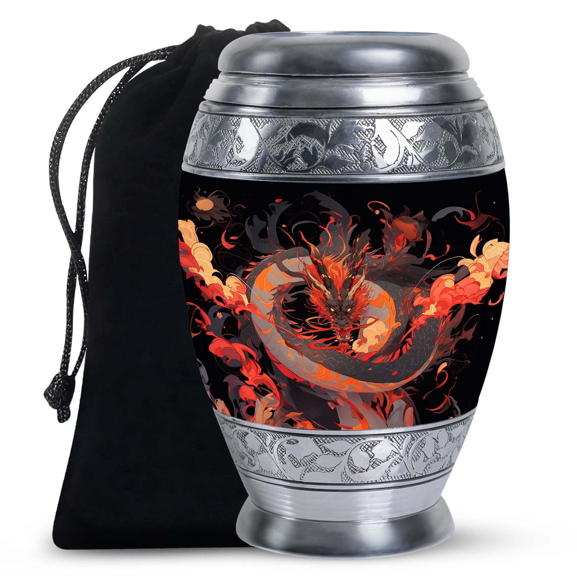 Dragon Fantasy Cremation Urn For Human Ashes - Aluminium Black Memorial Urn