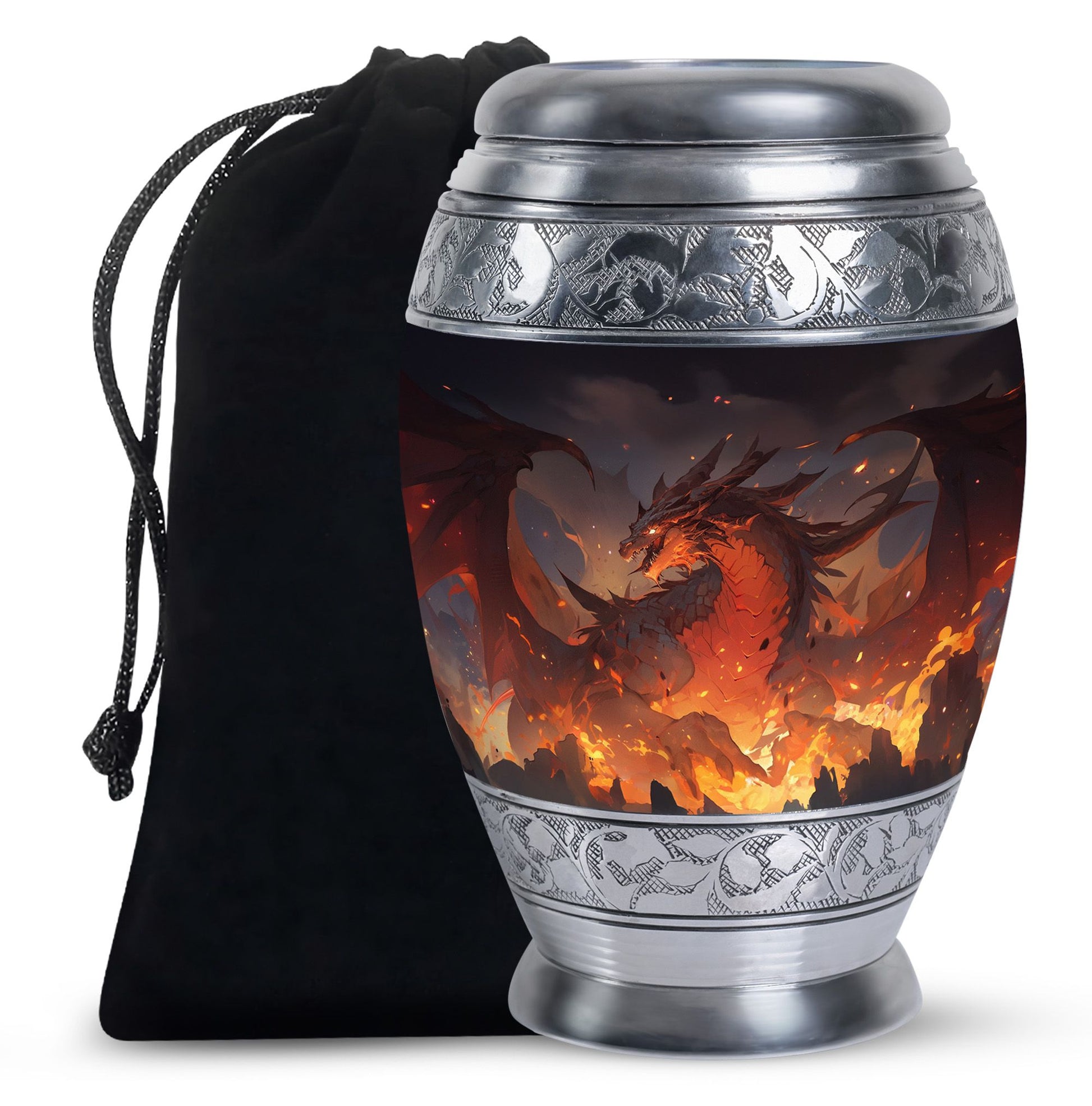 Mystic Fire Dragon Funeral Urn For Ashes - Red And Gold Burial Urn
