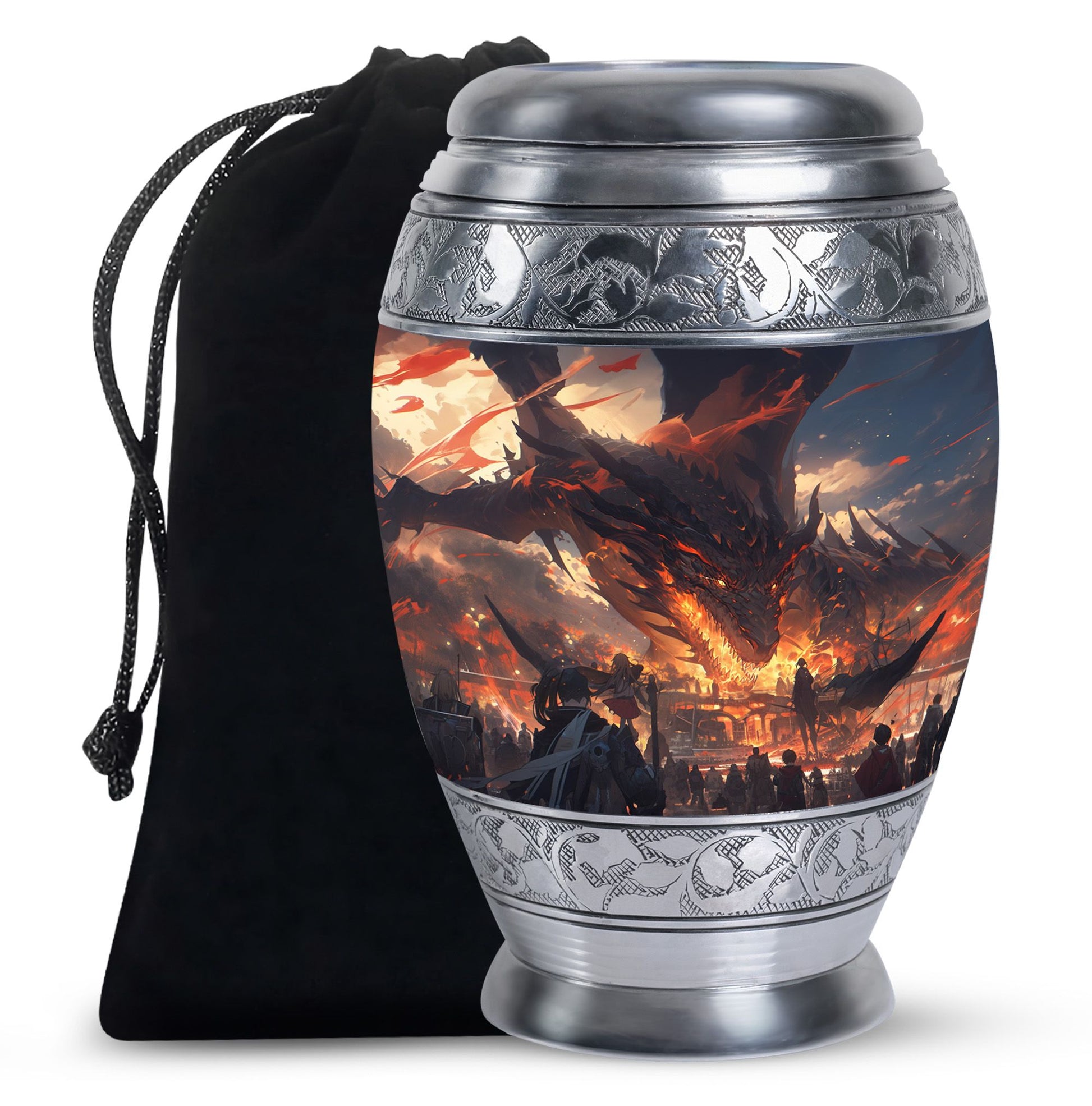 Royal Black Dragon Memorial Urn - Decorative Funeral Urn For Human Ashes
