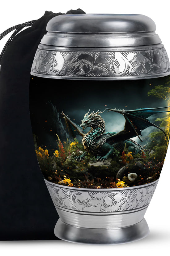 Black Dragon Theme Funeral Urn - Black Aluminium Cremation Urn For Loved Ones