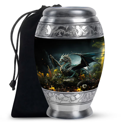 Black Dragon Theme Funeral Urn - Black Aluminium Cremation Urn For Loved Ones