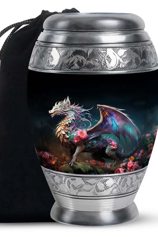 Dragon Warrior Theme Funeral Urn - Scenic Aluminium Memorial Urn For Ashes
