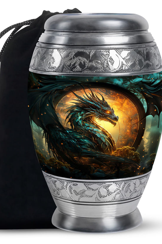 Dragon Warrior Funeral Urn - Aluminium Cremation Urn For Adult Ashes