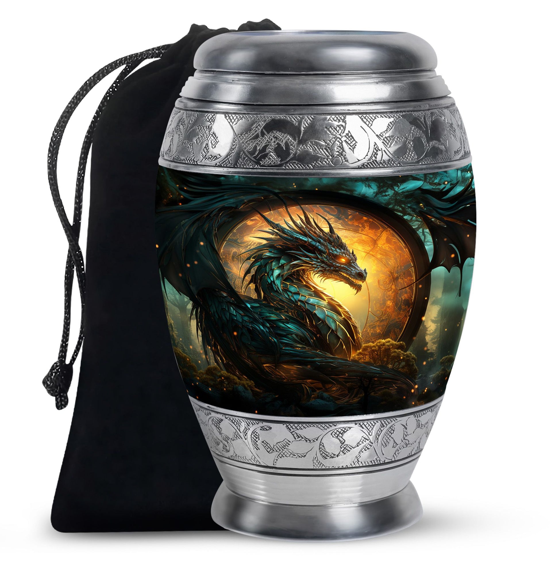 Dragon Warrior Funeral Urn - Aluminium Cremation Urn For Adult Ashes
