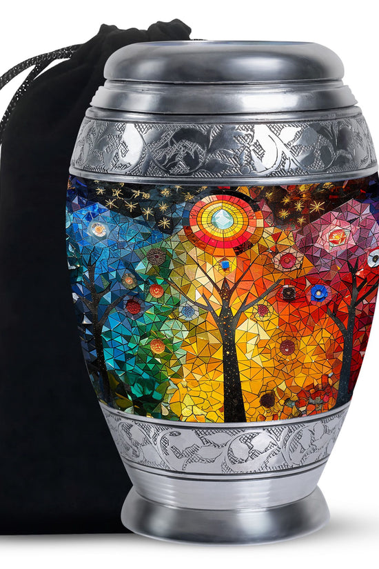 Colourful Artistic Tree Cremation Urn - Large Funeral Urn For Ashes