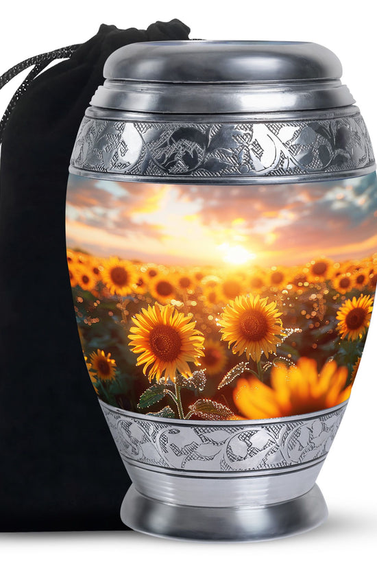 Sunset Sunflower Cremation Urn - Golden Memorial Urn For Ashes