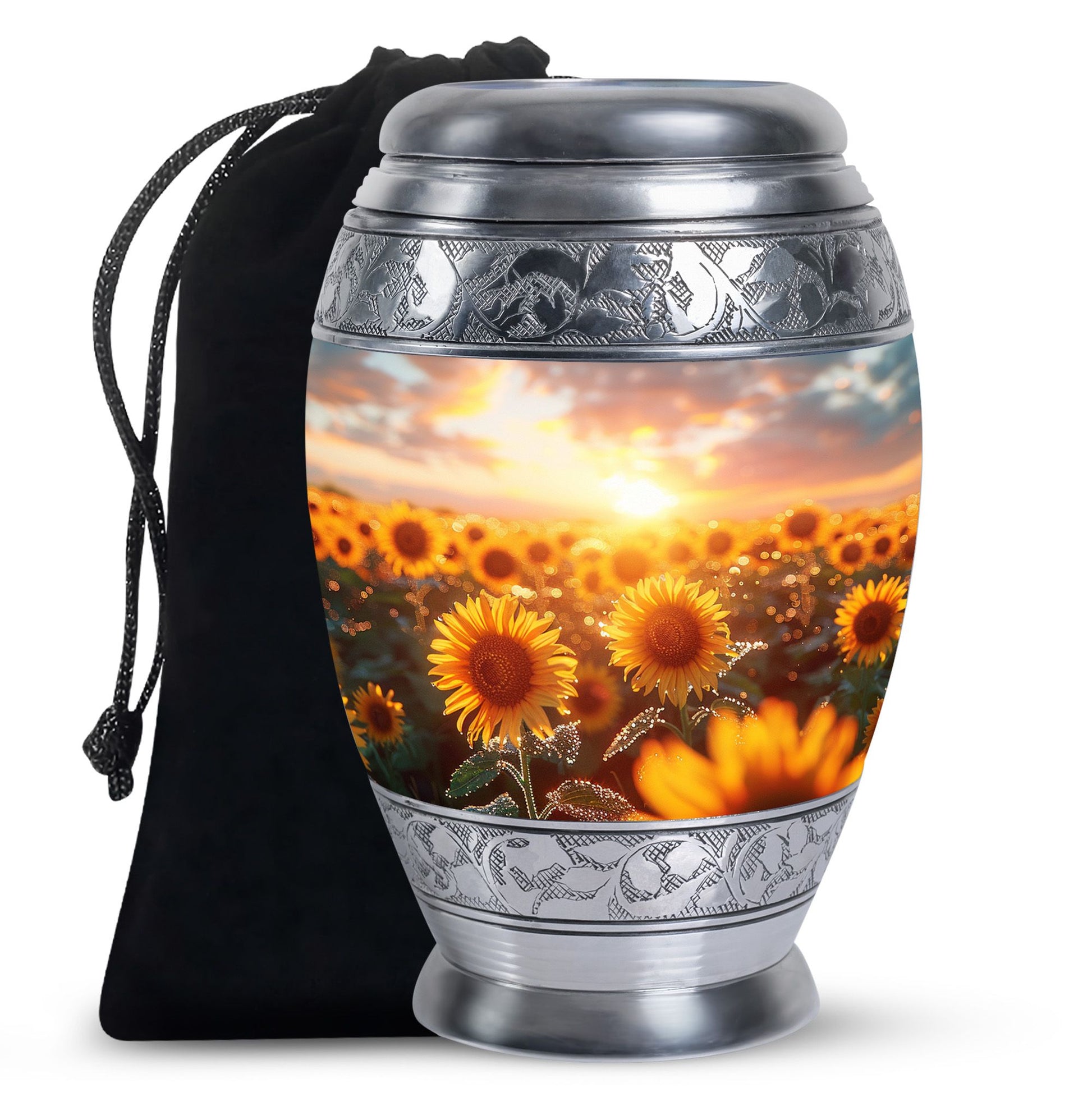 Sunset Sunflower Cremation Urn - Golden Memorial Urn For Ashes