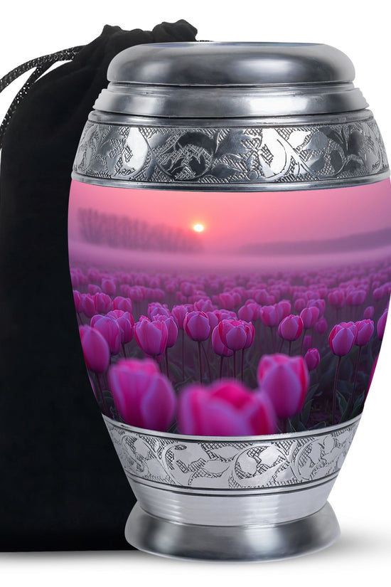 Sunset Pink Tulip Funeral Urn - Elegant Cremation Urn For Human Ashes