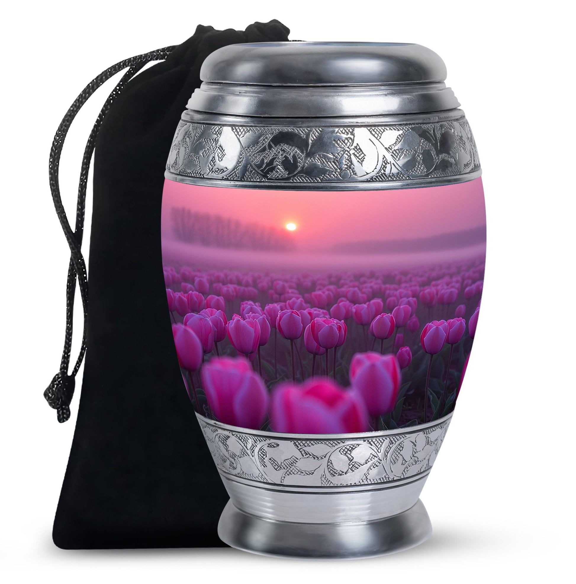 Sunset Pink Tulip Funeral Urn - Elegant Cremation Urn For Human Ashes