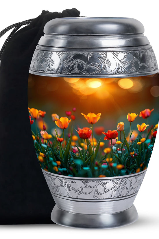 Tulip Garden Memorial Urn - Flower Theme Funeral Urn For Ashes