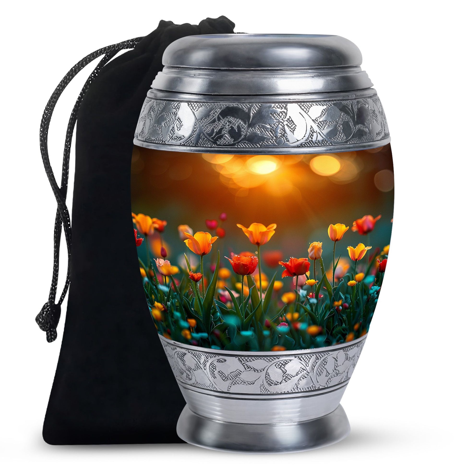 Tulip Garden Memorial Urn - Flower Theme Funeral Urn For Ashes