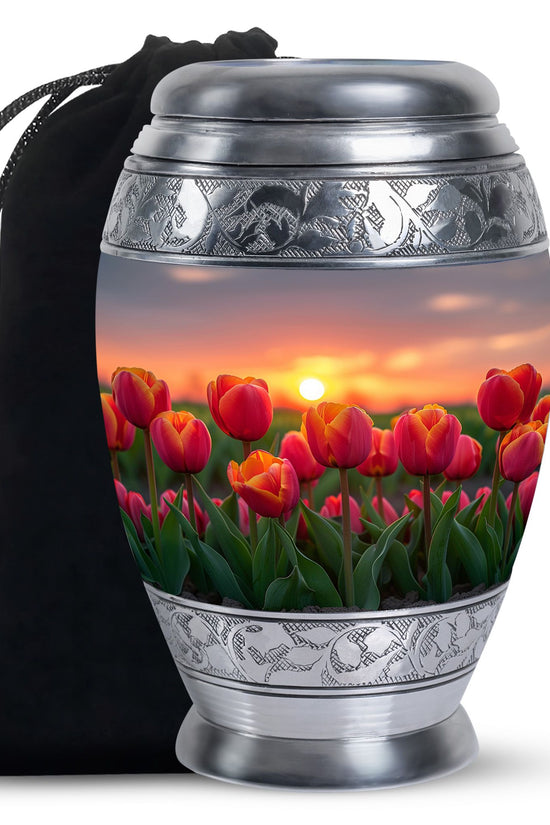 Orange Tulip Cremation Urn - Large Funeral Urn For Adult Ashes