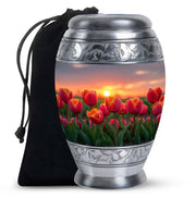 Orange Tulip Cremation Urn - Large Funeral Urn For Adult Ashes