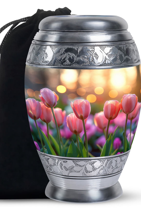 Pink Flower Funeral Urn - Decorative Adult Cremation Urn For Ashes