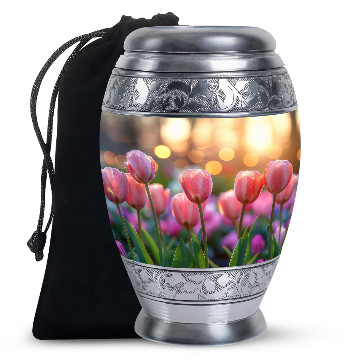 Pink Flower Funeral Urn - Decorative Adult Cremation Urn For Ashes