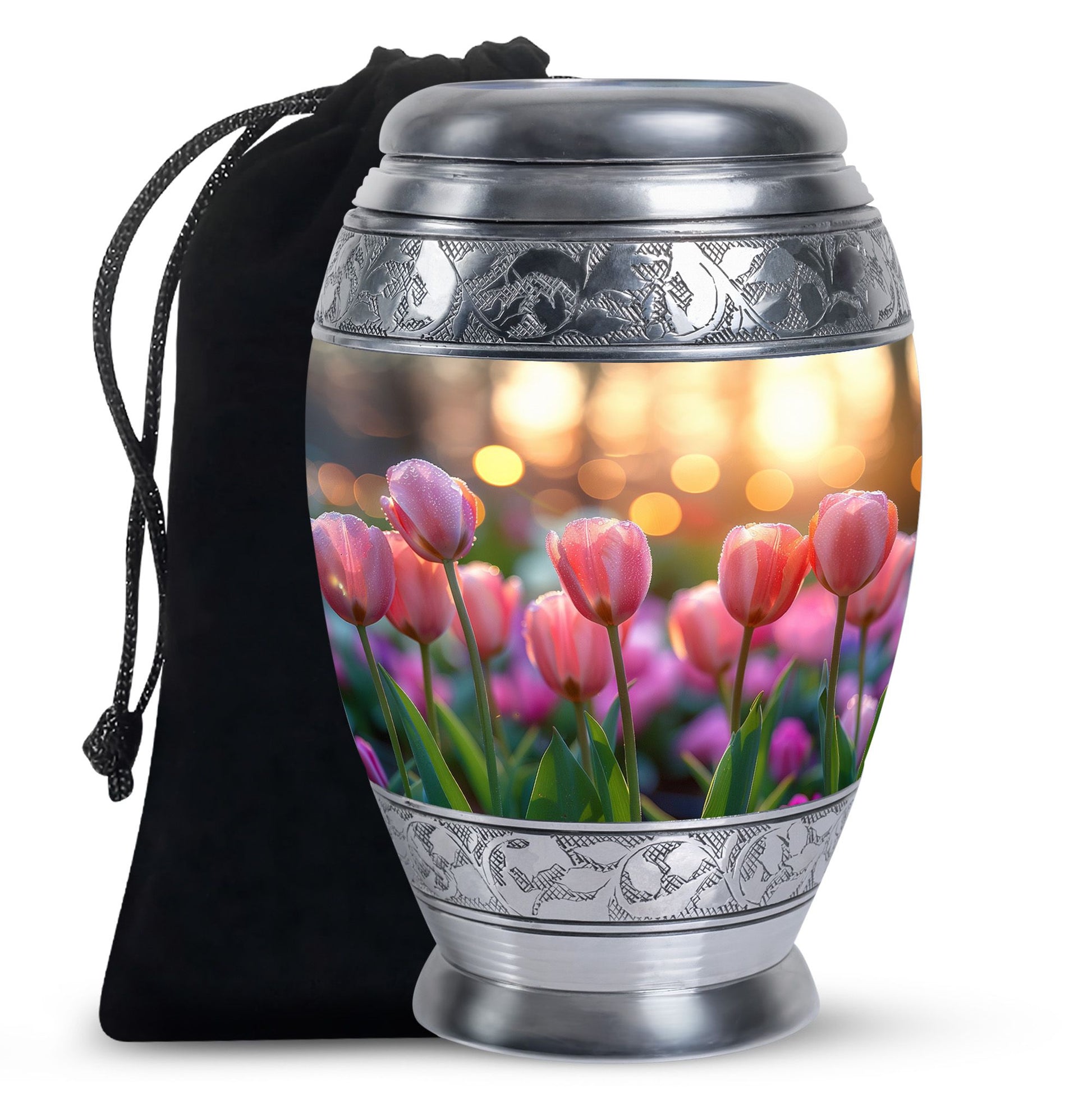 Pink Flower Funeral Urn - Decorative Adult Cremation Urn For Ashes