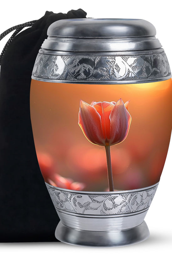 Orange Tulip Funeral Urn - Decorative Flower Cremation Urn For Human Ashes