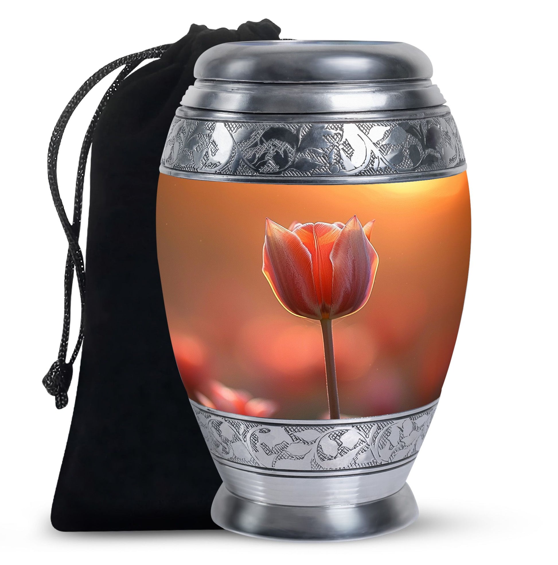Orange Tulip Funeral Urn - Decorative Flower Cremation Urn For Human Ashes