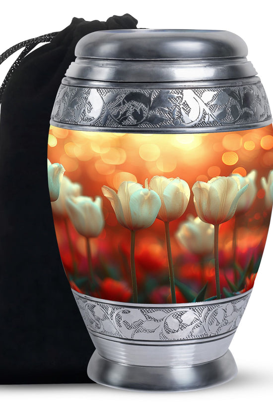 White Tulip Cremation Urn - Elegant Floral Memorial Urn For Adults