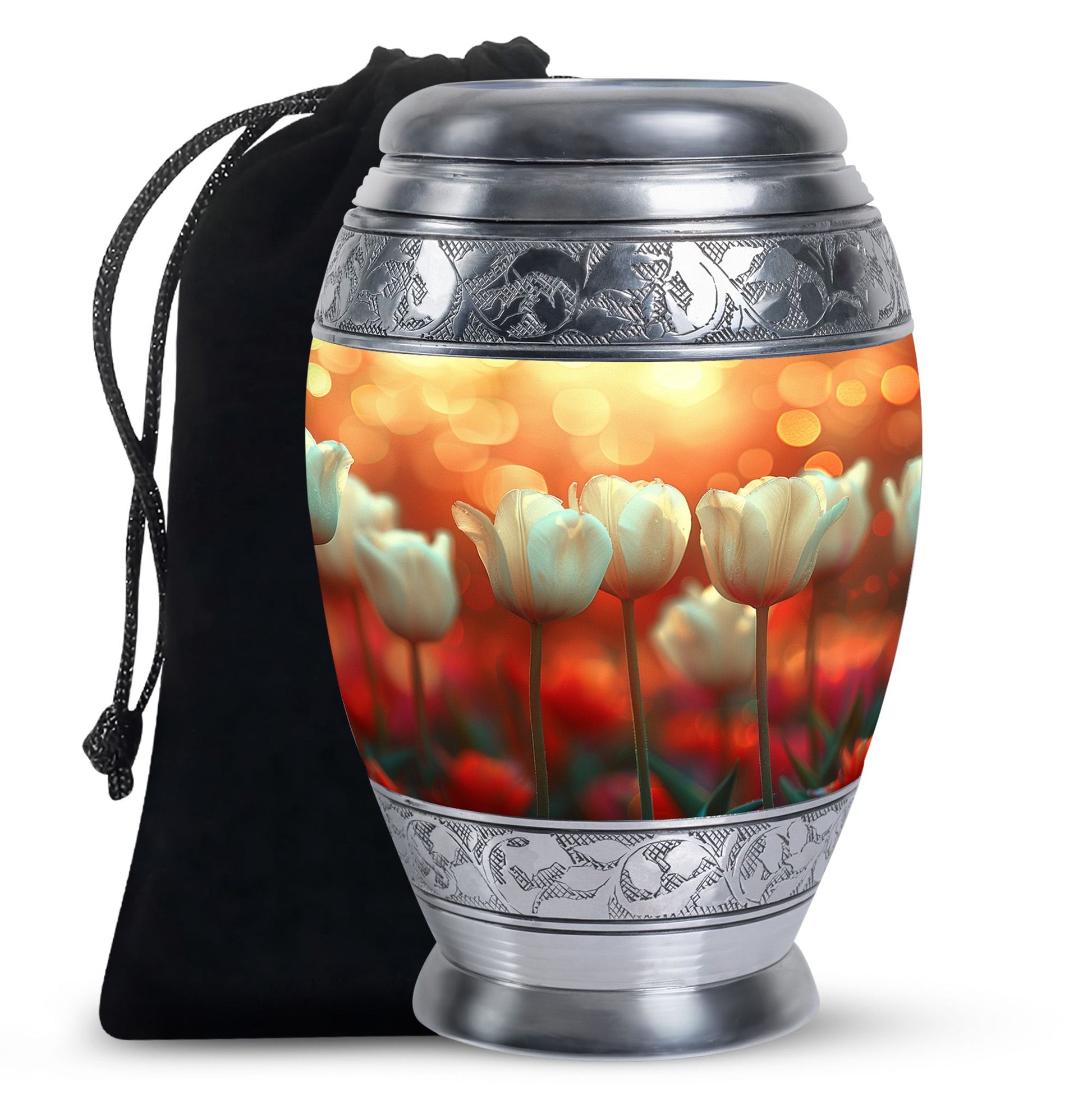 White Tulip Cremation Urn - Elegant Floral Memorial Urn For Adults