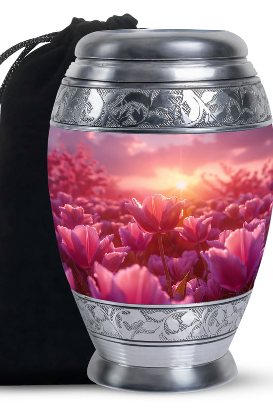 Pink Tulip Cremation Urn - Sunset Floral Memorial Urn For Adults