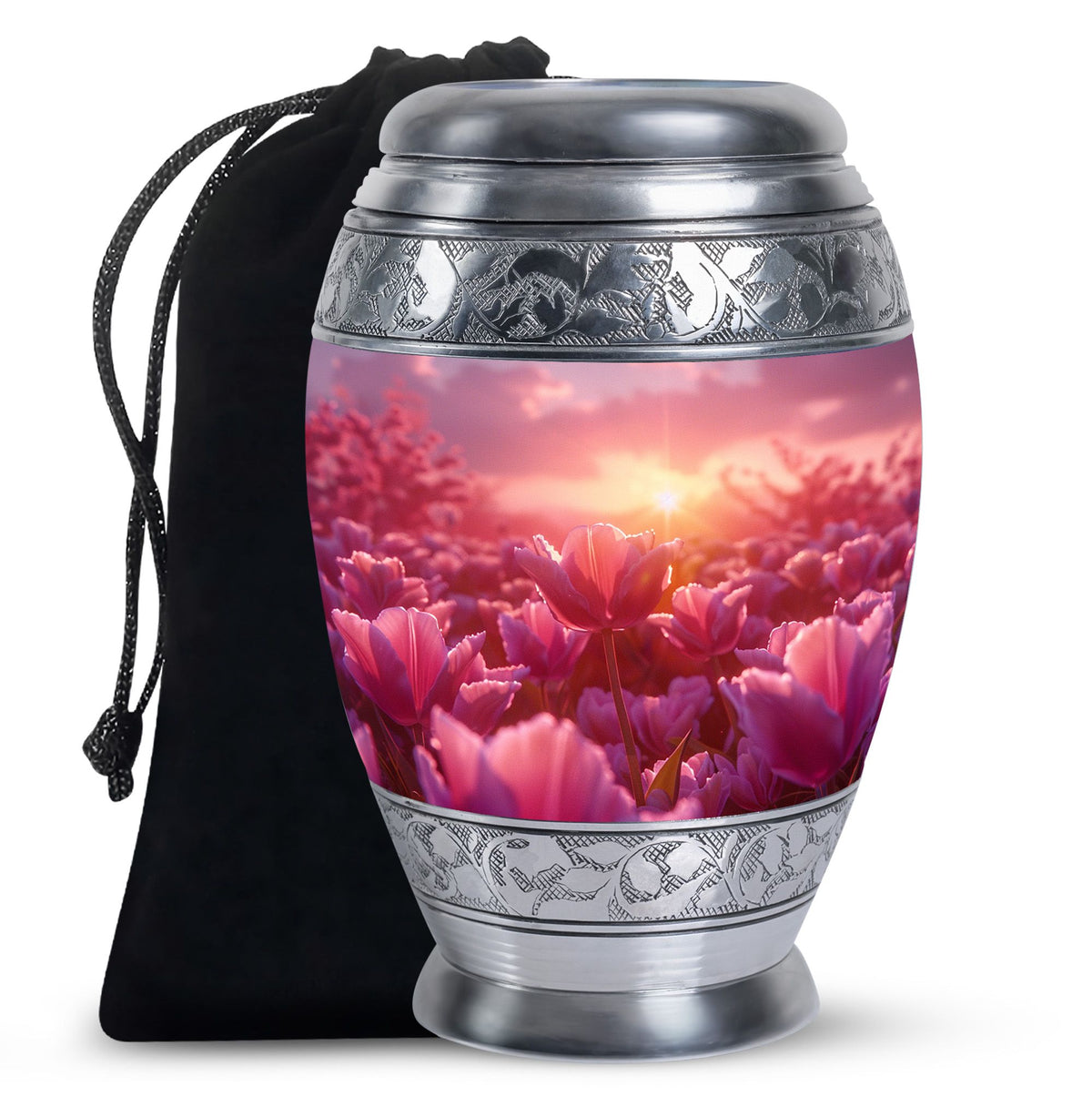 Pink Tulip Cremation Urn - Sunset Floral Memorial Urn For Adults