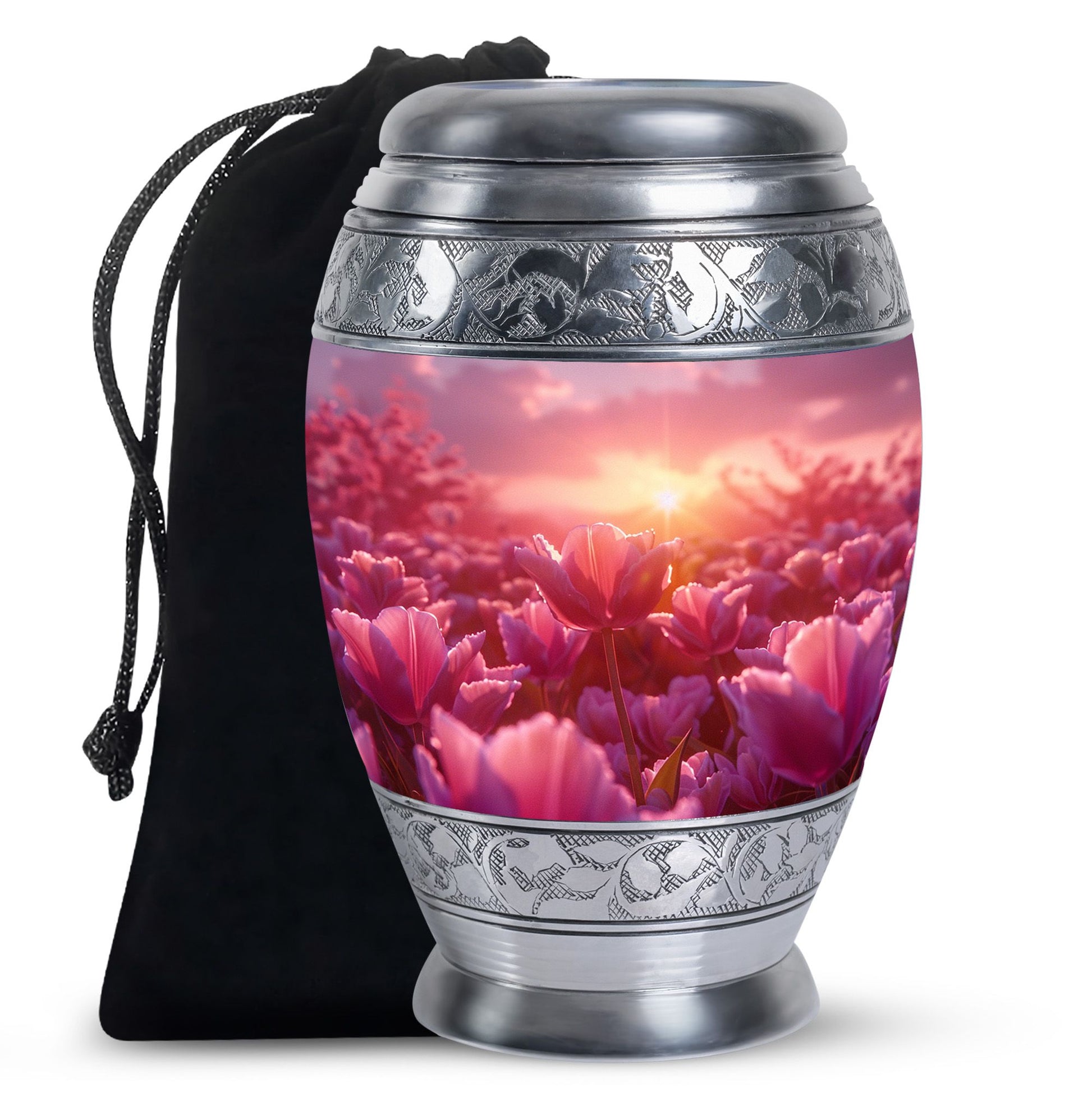 Pink Tulip Cremation Urn - Sunset Floral Memorial Urn For Adults