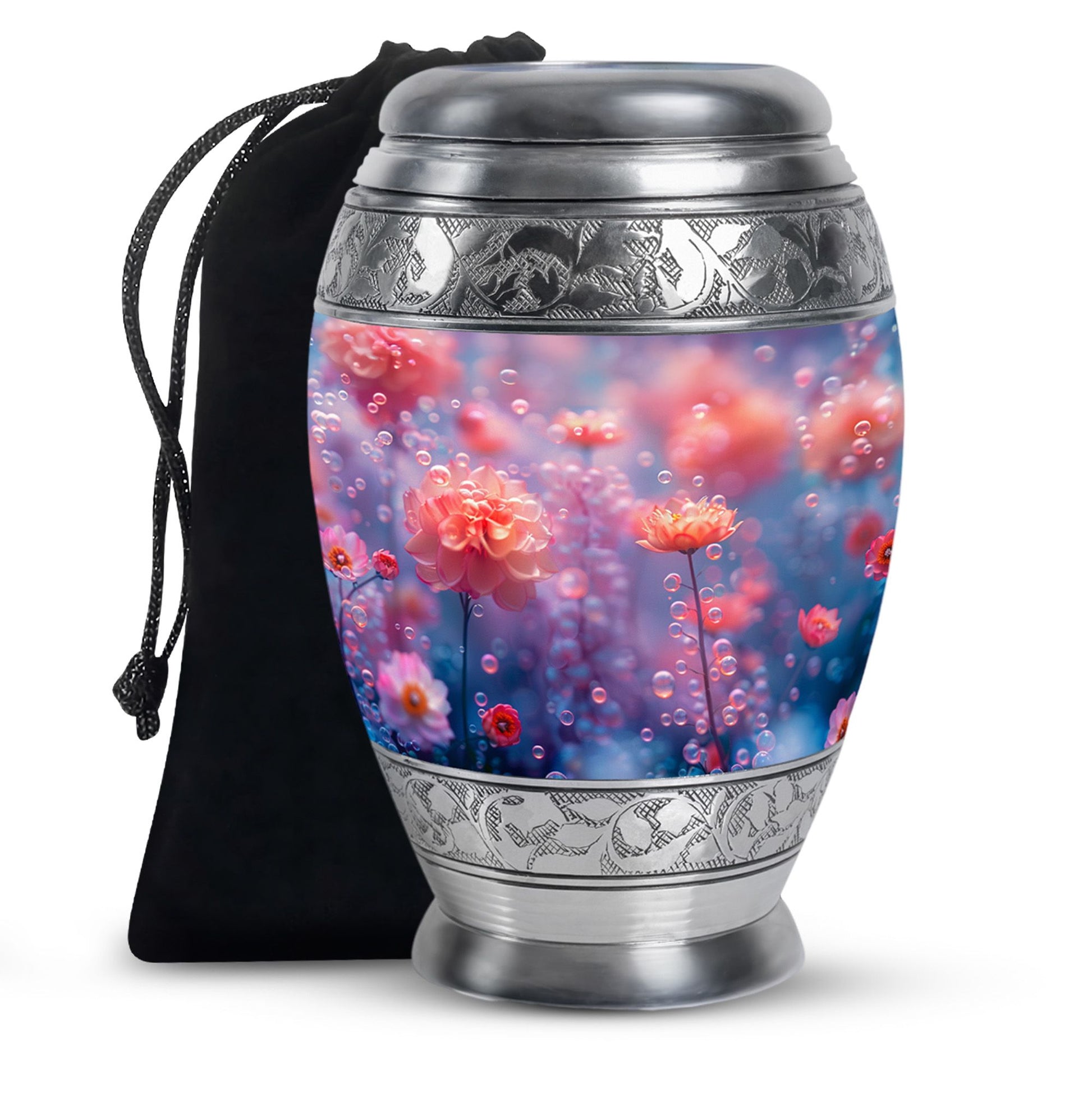 Pink Fantasy Floral Urn - Elegant Memorial Cremation Urn For Ashes