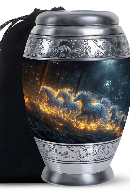 Golden Fire Horses Cremation Urn - Unique Funeral Urn For Ashes