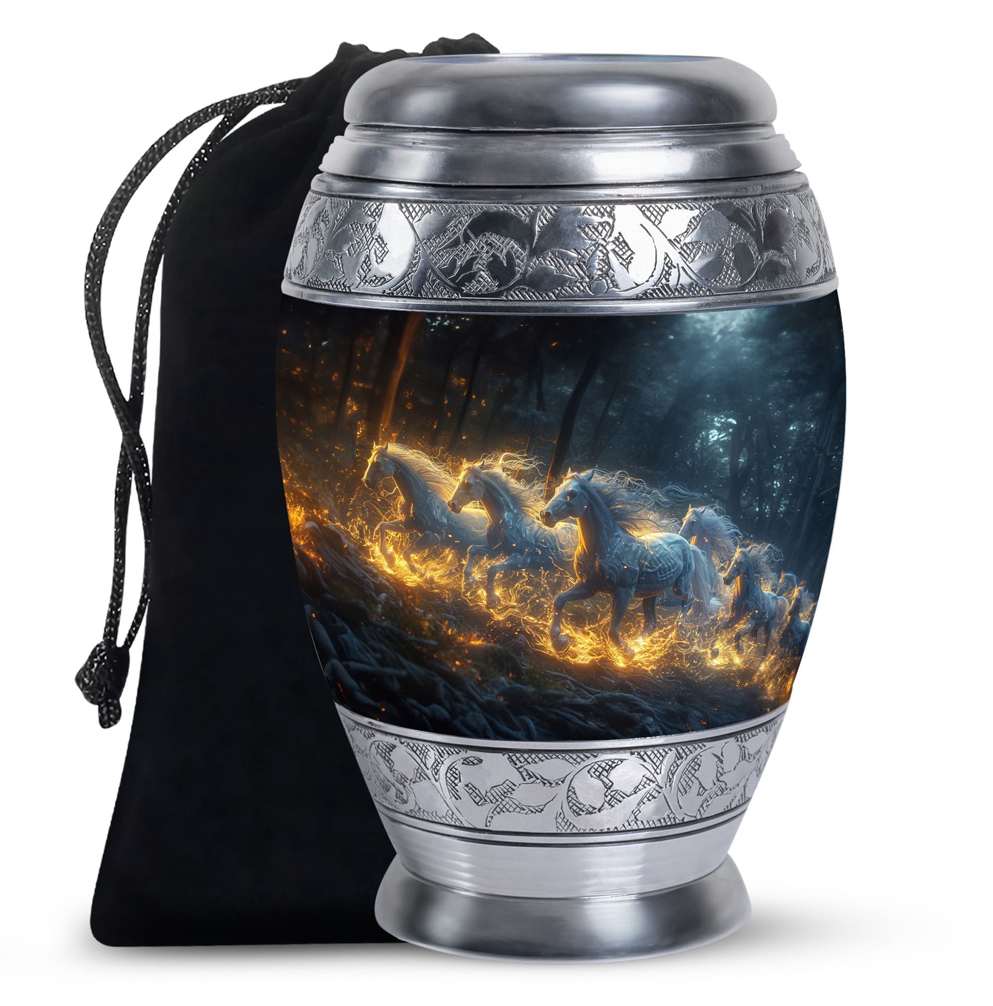Golden Fire Horses Cremation Urn - Unique Funeral Urn For Ashes