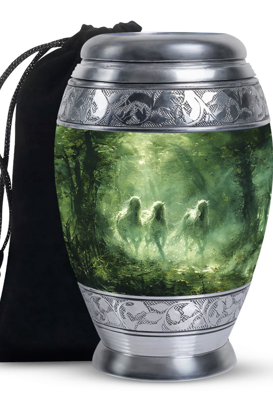 Forest Horse Memorial Urn - Green Aluminium Urn For Adult Urns