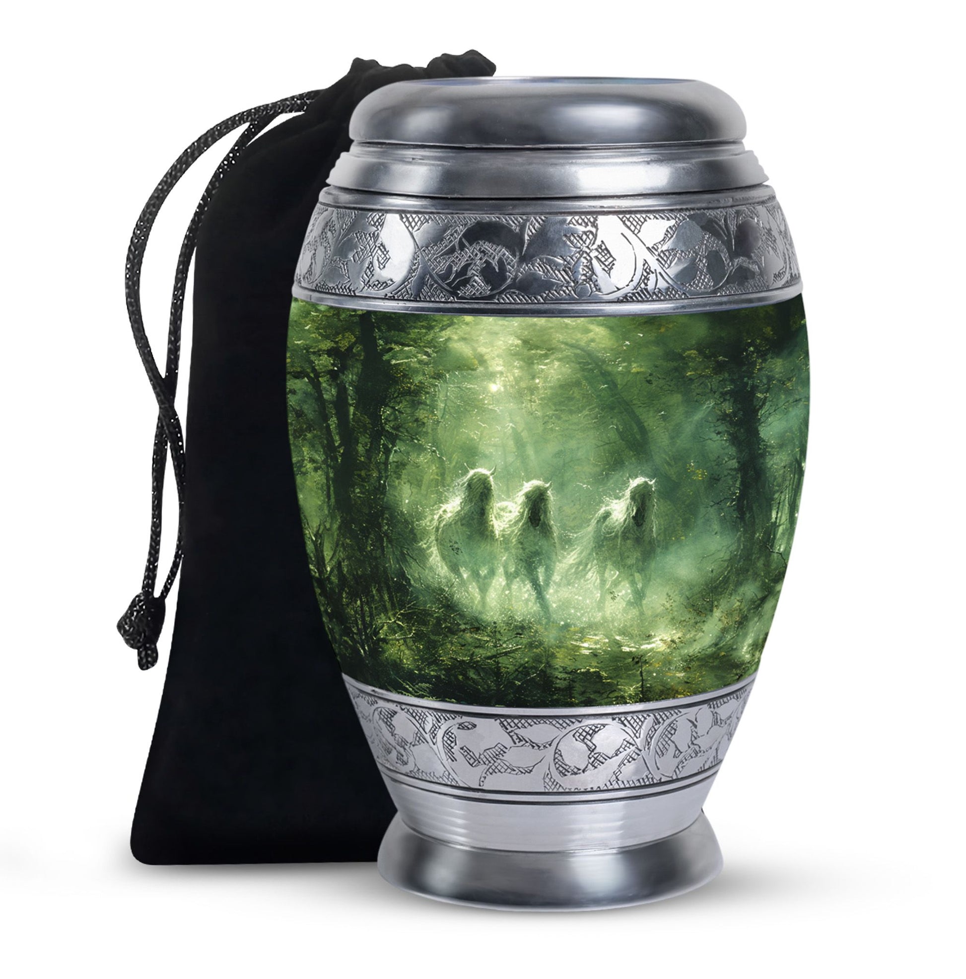Forest Horse Memorial Urn - Green Aluminium Urn For Adult Urns