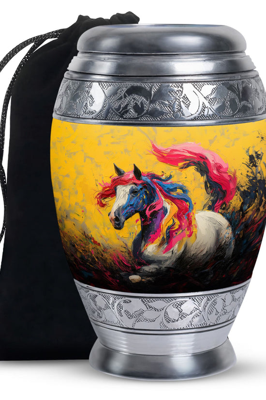 Artistic Horse Cremation Urn - Yellow Aluminium Funeral Urn For Ashes