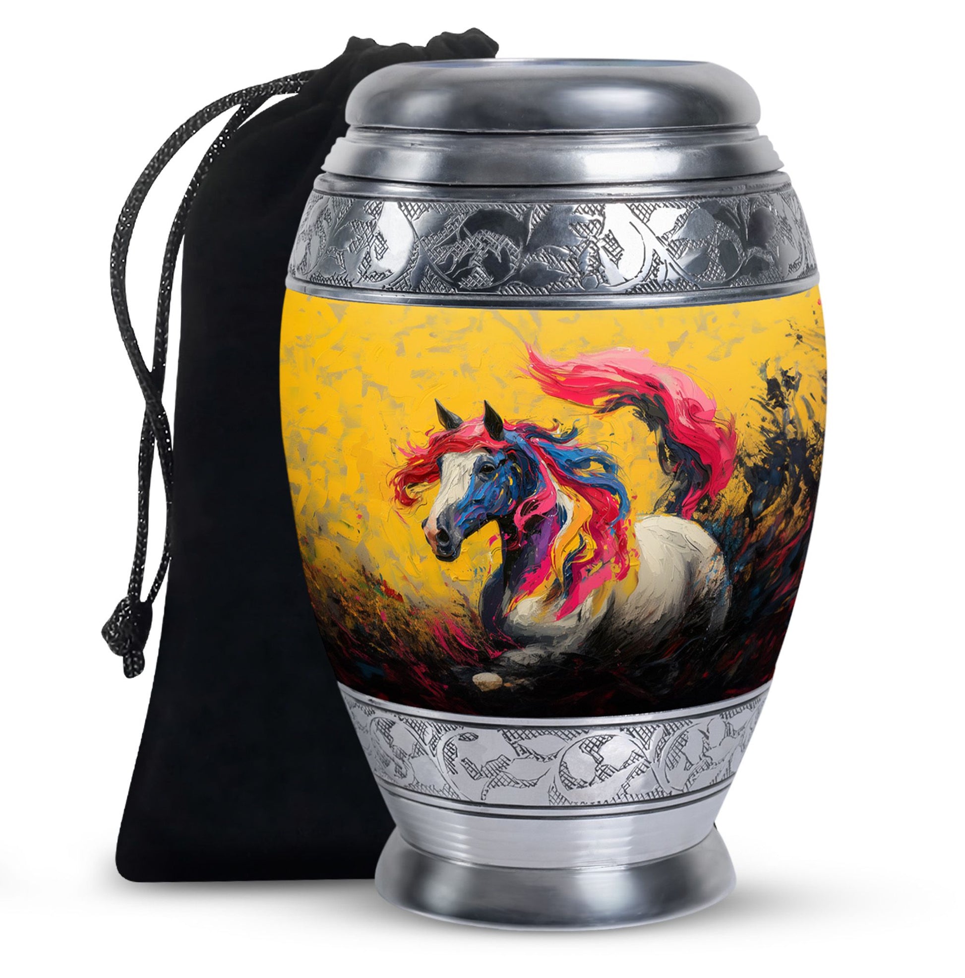 Artistic Horse Cremation Urn - Yellow Aluminium Funeral Urn For Ashes