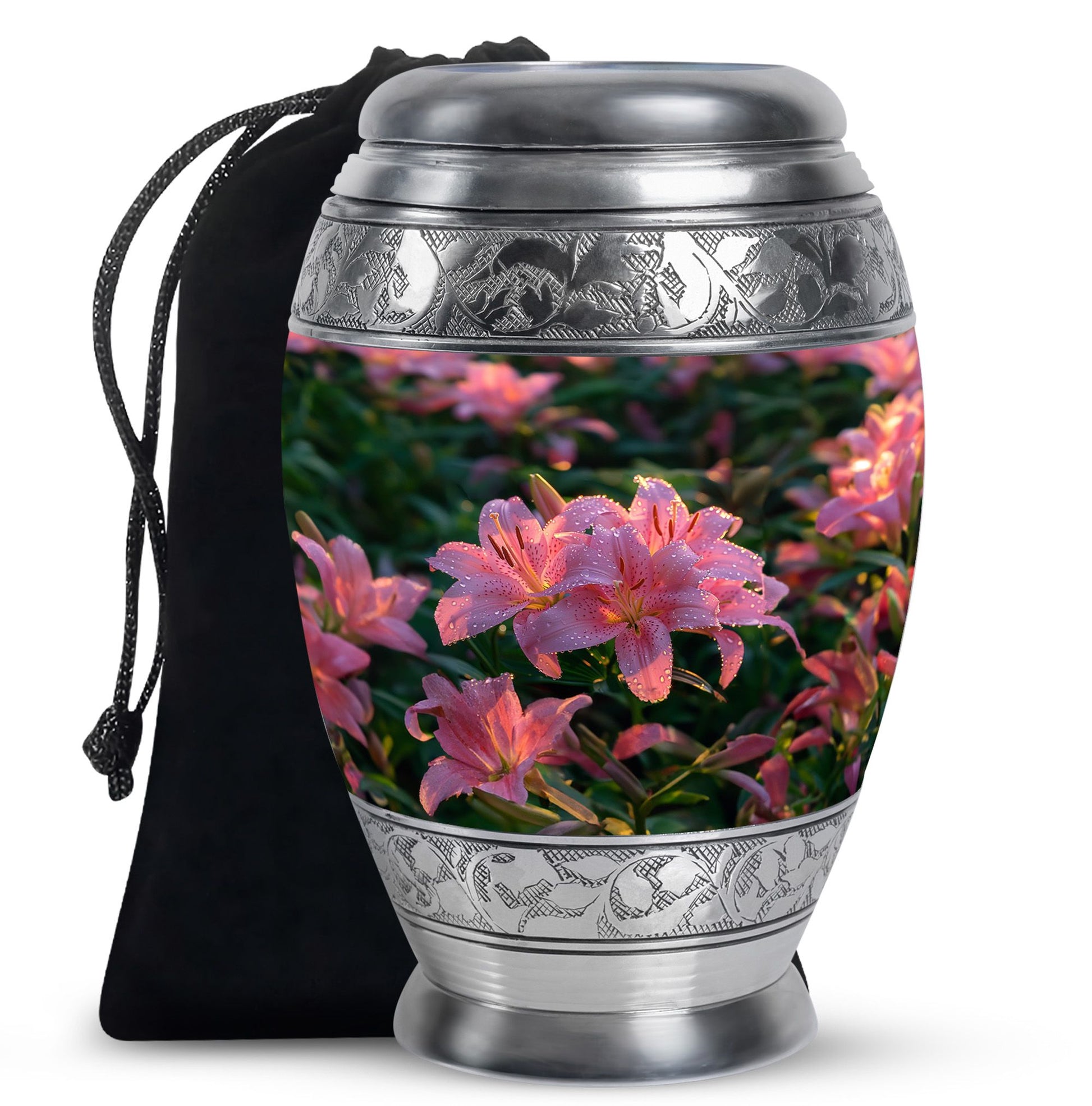 Pink Lily Cremation Urn - Elegant Floral Memorial Urn For Adult Ashes