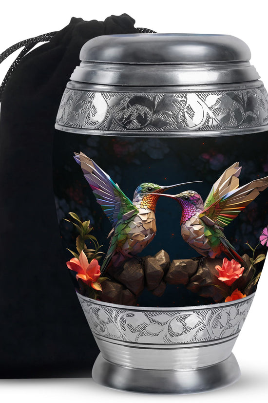 Paper Artistic Hummingbird Cremation Urn - Black Aluminium Urn For Burial