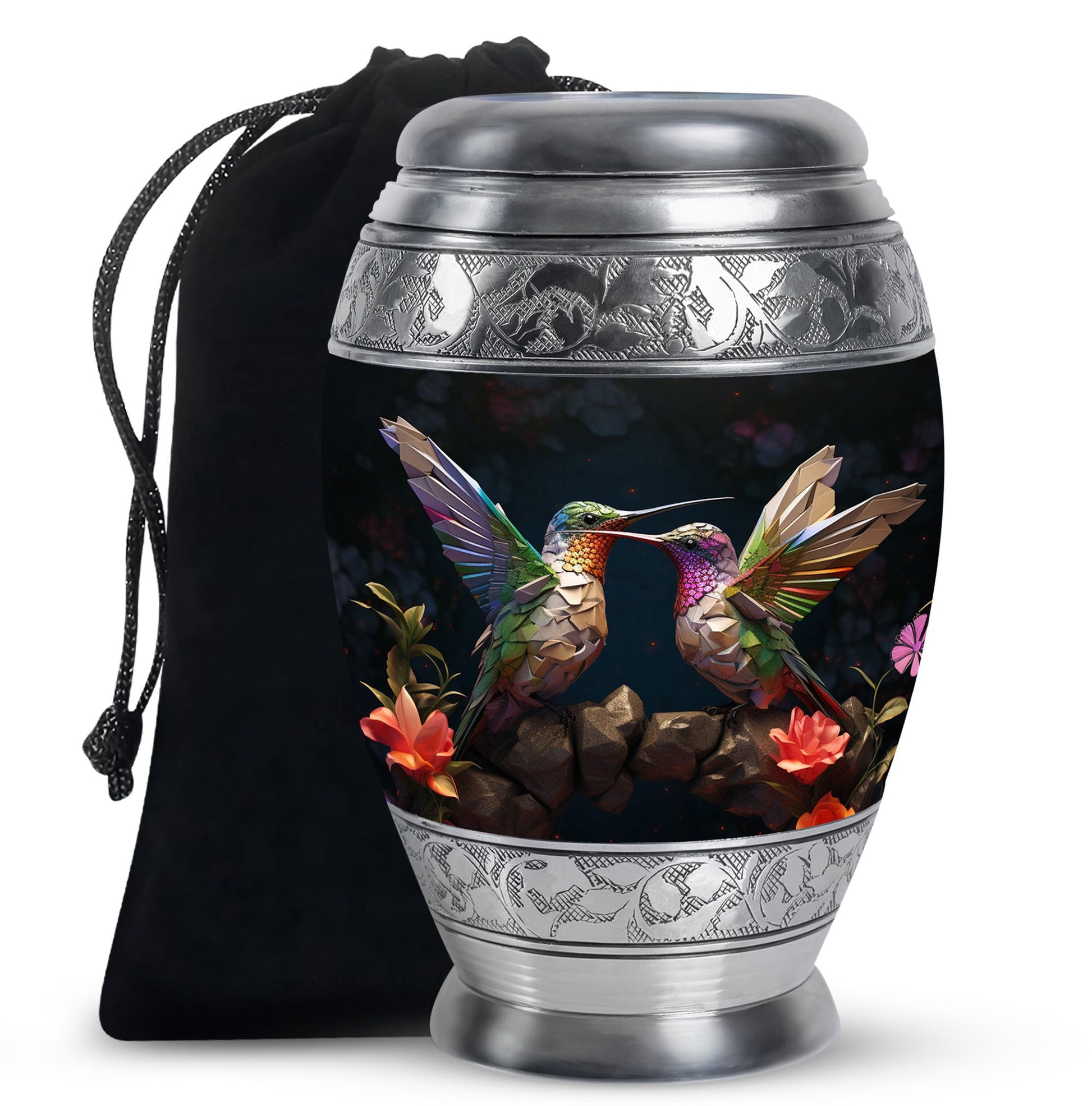 Paper Artistic Hummingbird Cremation Urn - Black Aluminium Urn For Burial