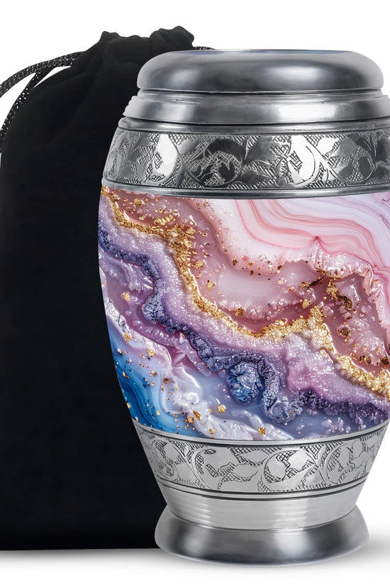 Pink Marble Cremation Urn - Gold Luxury Memorial Urn For Adult Ashes