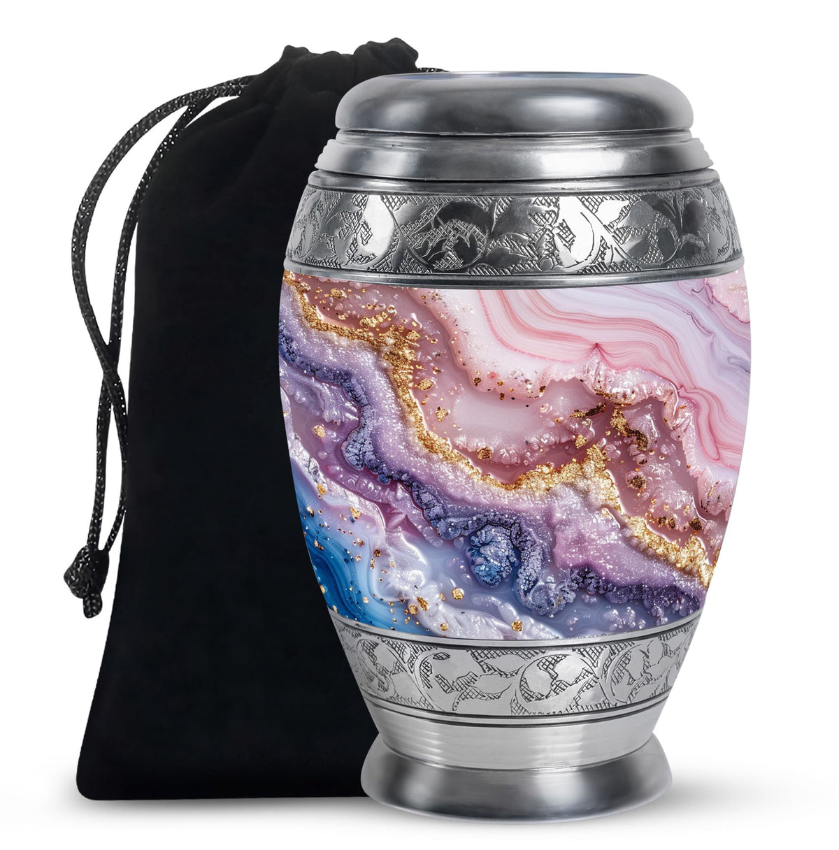 Pink Marble Cremation Urn - Gold Luxury Memorial Urn For Adult Ashes