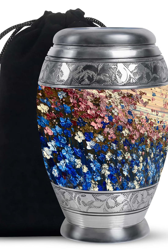 Pink & Blue Floral Funeral Urn - Artistic Memorial Urn For Human Ashes