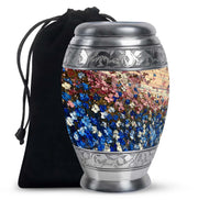 Pink & Blue Floral Funeral Urn - Artistic Memorial Urn For Human Ashes