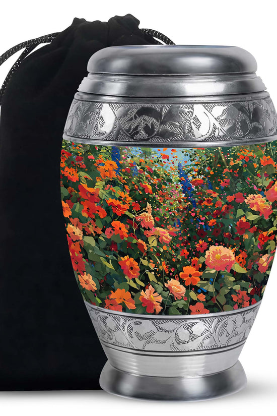 Colorful Flower Field Funeral Urn - Nature Inspired Cremation Urn