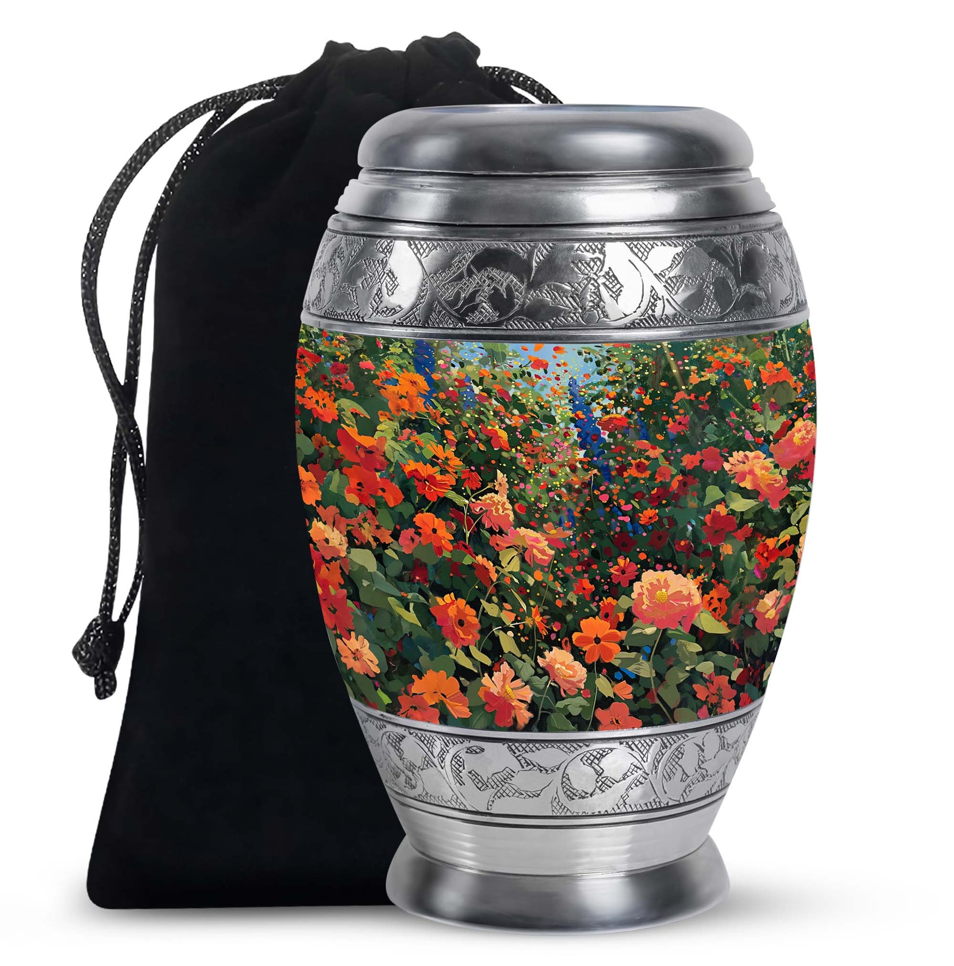 Colorful Flower Field Funeral Urn - Nature Inspired Cremation Urn