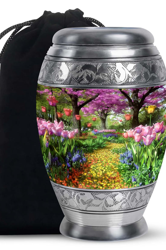 Peaceful Flower Path Cremation Urn - Elegant Floral Burial Urn For Adults