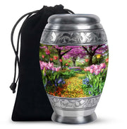 Peaceful Flower Path Cremation Urn - Elegant Floral Burial Urn For Adults