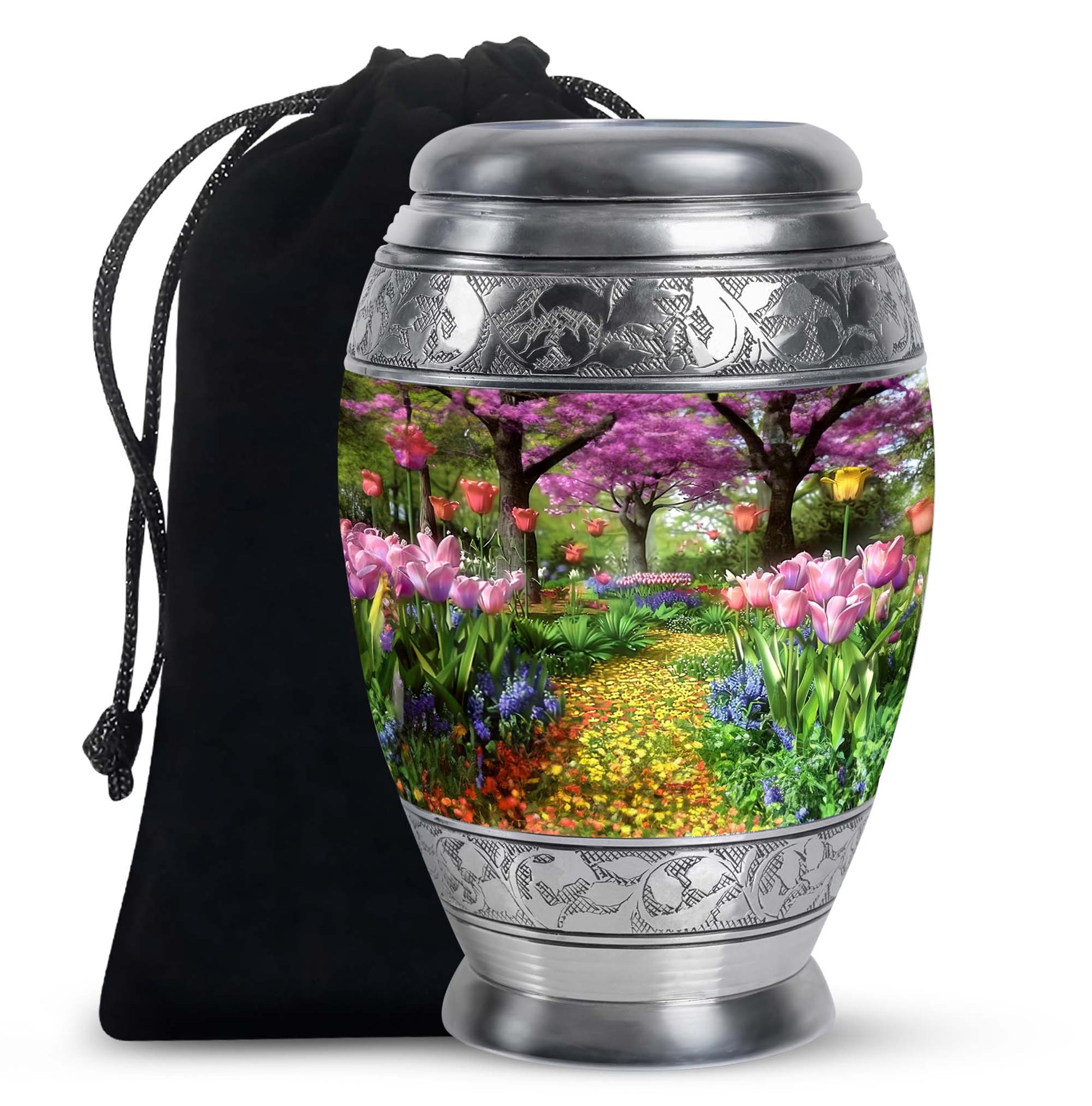 Peaceful Flower Path Cremation Urn - Elegant Floral Burial Urn For Adults