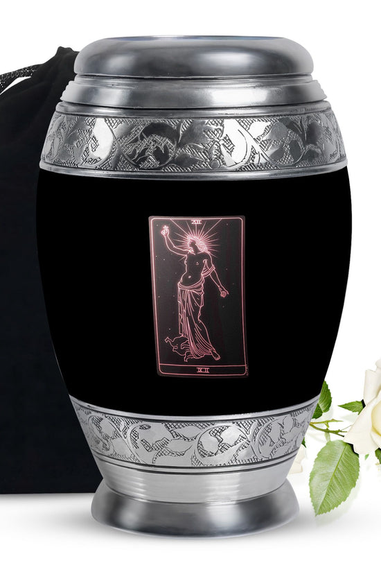 Tarot Art Memorial Urn for Ashes - Unique Black Aluminium Funeral Urn For Burial