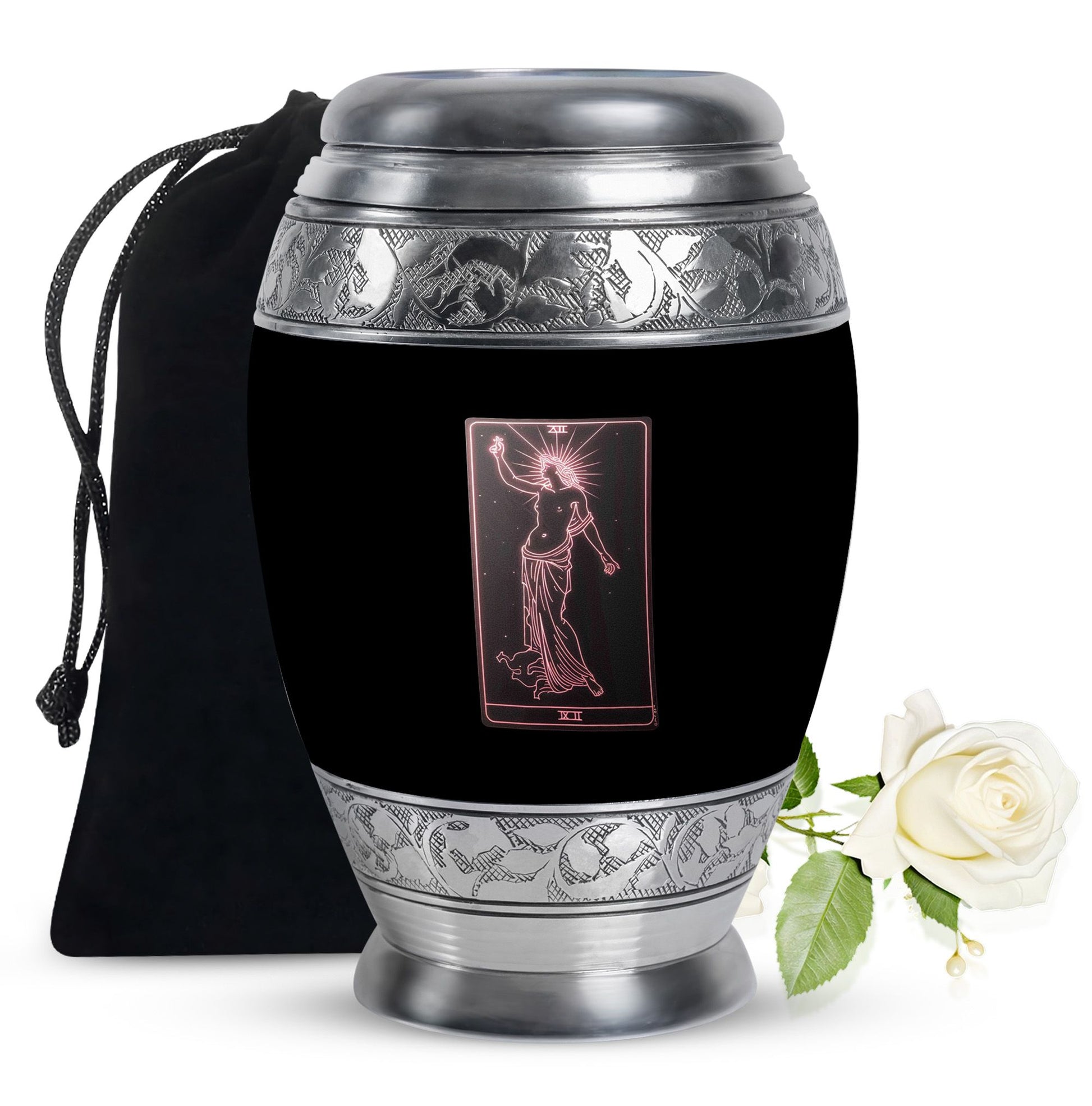 Tarot Art Memorial Urn for Ashes - Unique Black Aluminium Funeral Urn For Burial