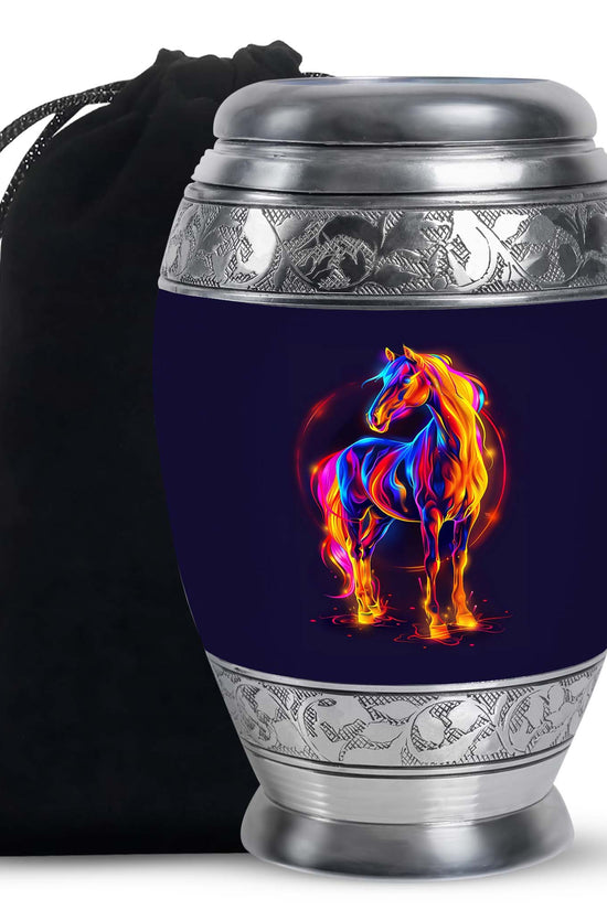 Horse Theme Cremation Urn - Colourful Memorial Urn For Human Ashes